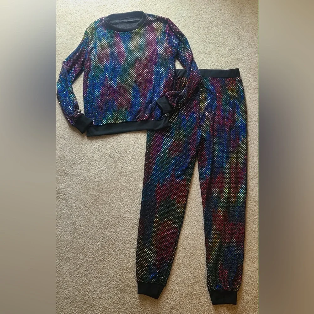 Multicolor Sequin-Effect Jogger Set - Women